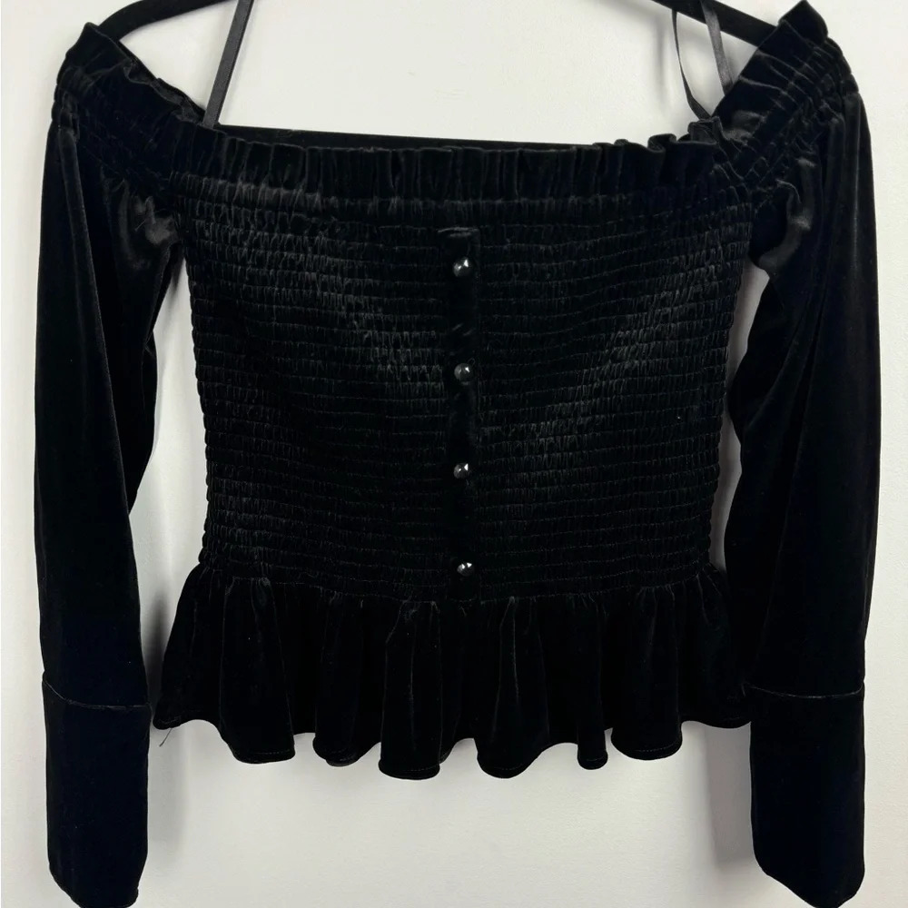 Greyson Velvet Off the Shoulder Smocked Poplin  top size Medium